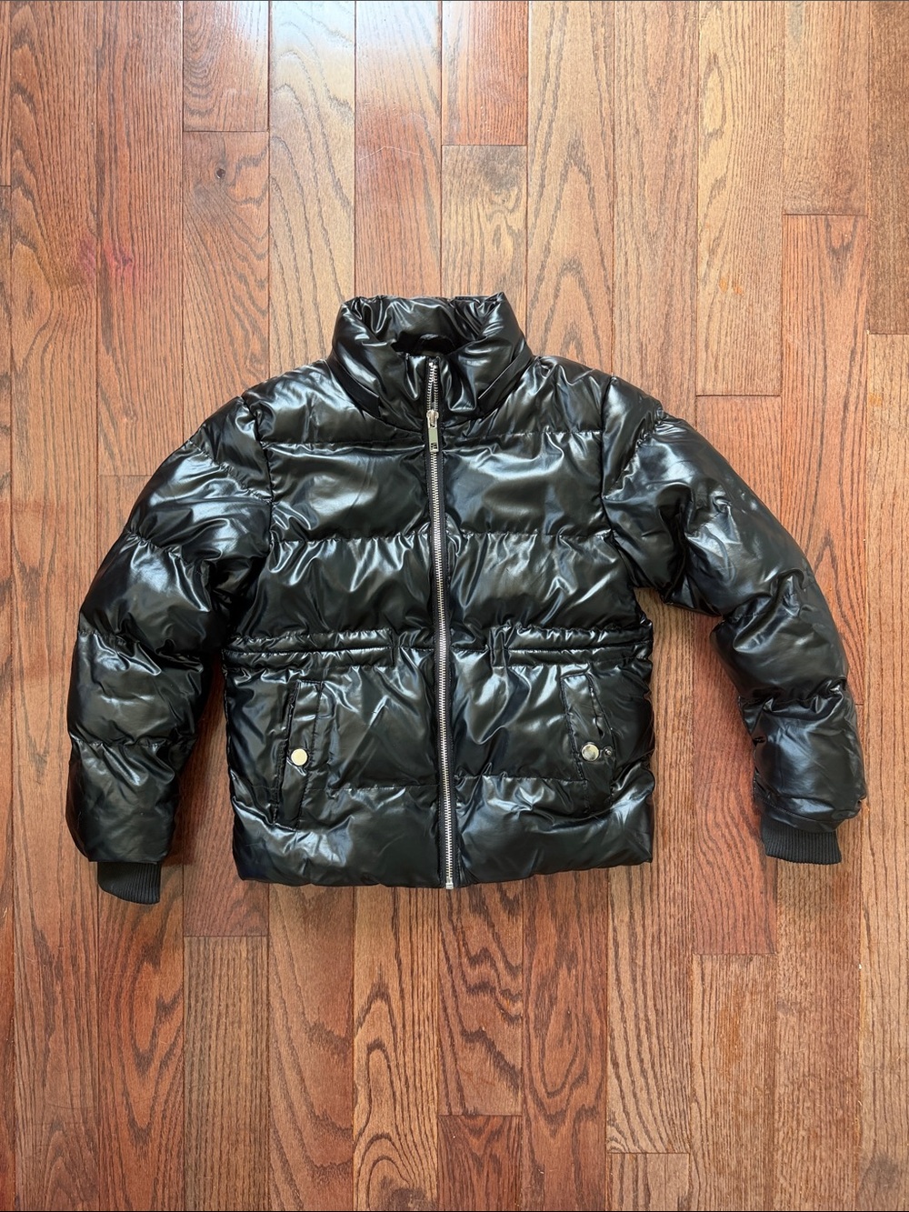 Creatmo Kids Black Shiny Puffer Jacket with High Collar Size 6/7